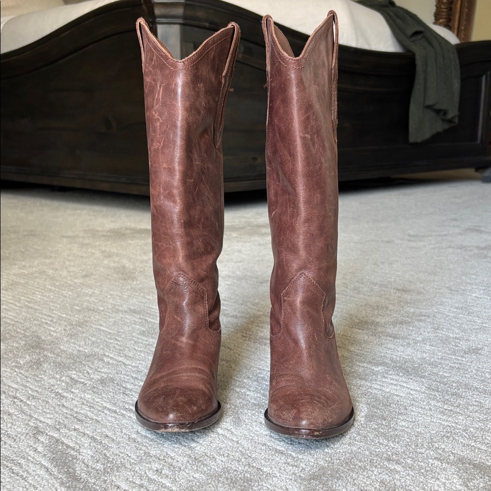 FRYE AND CO. Brown Leather Western Knee-High Heeled Boots - Picture 2 of 8